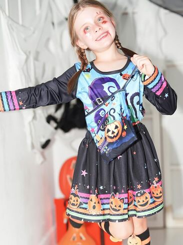 LQSZ Halloween Girls Skirt Sets Dress Cat Pumpkin Tops Long Sleeves Tutu Skirts with Bag Outfits for 2-12Y Toddler Party Wear in Saudi Arabia