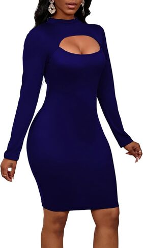 Women's Sexy Bodycon Club Party Mini Dress Cut Out Long Sleeve Mock Neck Dresses in Saudi Arabia