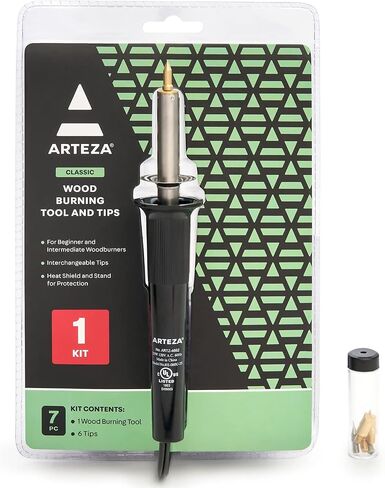 Arteza Wood Burning Kit, 1 Pyrography Pen, 6 Interchangeable Tips, 300–400°C, 25W, Heat Shield and Stand, for Beginners, Intermediates, and Hobbyists in Saudi Arabia