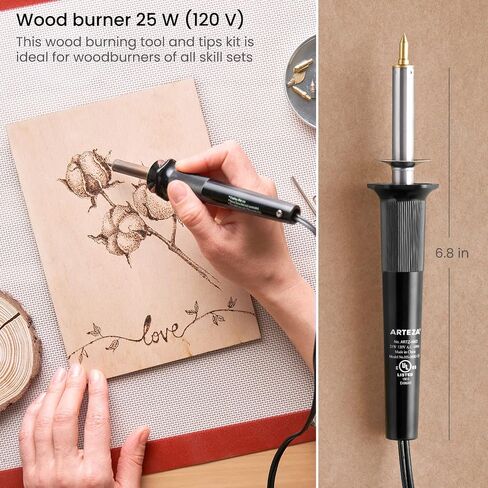 Arteza Wood Burning Kit, 1 Pyrography Pen, 6 Interchangeable Tips, 300–400°C, 25W, Heat Shield and Stand, for Beginners, Intermediates, and Hobbyists in Saudi Arabia