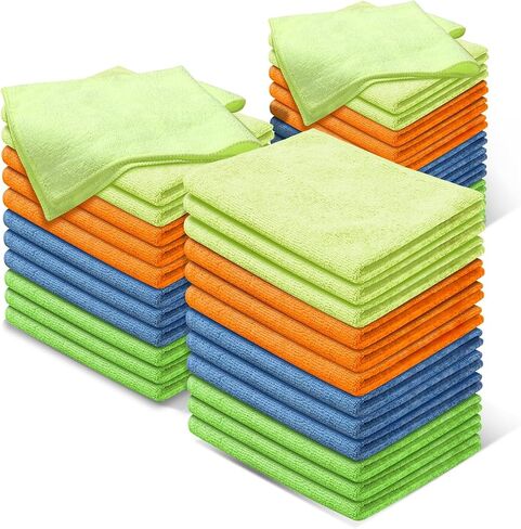 Universal 16" L X 12" W 12 Pcs Ultra Soft Microfiber Cleaning Towel Cloth for Car Washing Dusting Automotive Garage Home Office Furniture Bath Windows Yellow Orange Blue Green in Saudi Arabia