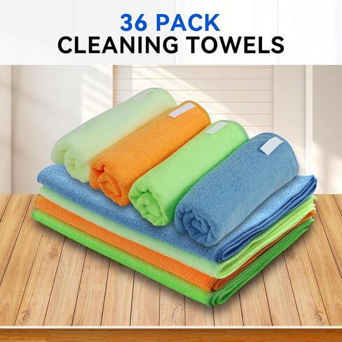 Universal 16" L X 12" W 12 Pcs Ultra Soft Microfiber Cleaning Towel Cloth for Car Washing Dusting Automotive Garage Home Office Furniture Bath Windows Yellow Orange Blue Green in Saudi Arabia