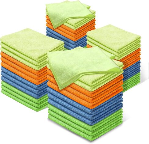 Universal 16" L X 12" W 12 Pcs Ultra Soft Microfiber Cleaning Towel Cloth for Car Washing Dusting Automotive Garage Home Office Furniture Bath Windows Yellow Orange Blue Green in Saudi Arabia
