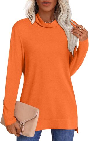 LONGYUAN Women's Tunic Tops Long Sleeve Shirts Turtleneck 2024 Trendy Lightweight Sweaters in Kuwait