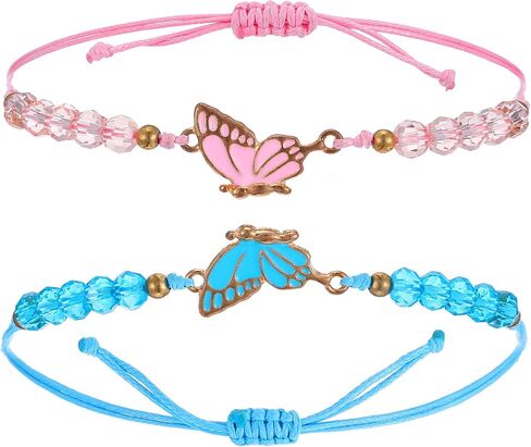 Butterfly Matching Friendship Bracelets, BFF Bracelets for 2 Adjustable Strand Best Friends Bracelet Handmade Butterfly Charm Best Friend Bracelet Jewelry Gift for Women Couples in Saudi Arabia