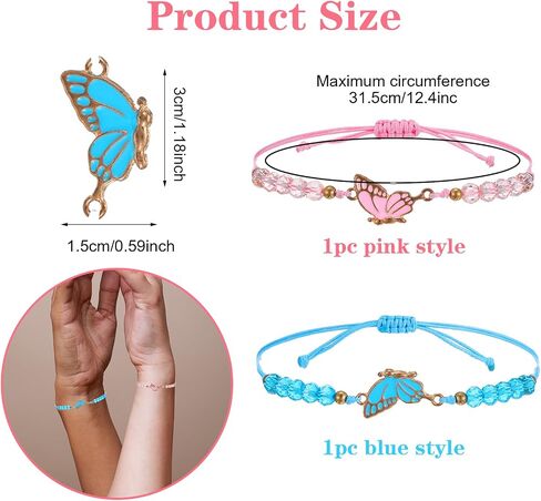 Butterfly Matching Friendship Bracelets, BFF Bracelets for 2 Adjustable Strand Best Friends Bracelet Handmade Butterfly Charm Best Friend Bracelet Jewelry Gift for Women Couples in Saudi Arabia