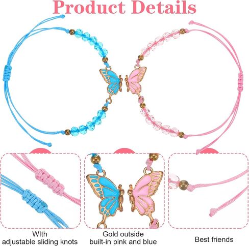 Butterfly Matching Friendship Bracelets, BFF Bracelets for 2 Adjustable Strand Best Friends Bracelet Handmade Butterfly Charm Best Friend Bracelet Jewelry Gift for Women Couples in Saudi Arabia