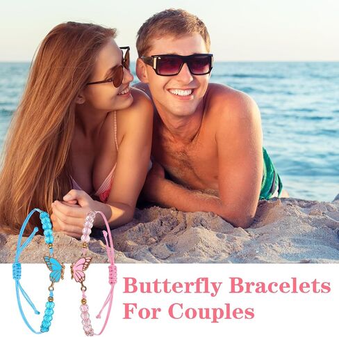 Butterfly Matching Friendship Bracelets, BFF Bracelets for 2 Adjustable Strand Best Friends Bracelet Handmade Butterfly Charm Best Friend Bracelet Jewelry Gift for Women Couples in Saudi Arabia