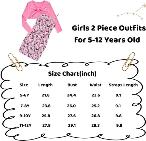 Girls 2 Piece Outfits Adjustable Shoulder Strap Cami Dress with Long Sleeve Blouse Top Set for 5-12 Years in Saudi Arabia