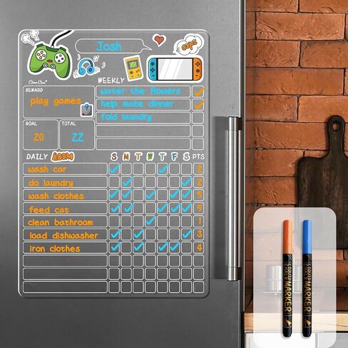Clear Dry Erase Reward Chore Chart for Kids, Transparent Reusable Video Games Behavior Responsibility Chart Sticks to Fridge and Wall (Any Smooth Surfaces), Kids Chore Chart for One Child. in Saudi Arabia