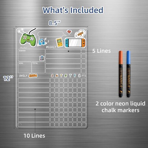 Clear Dry Erase Reward Chore Chart for Kids, Transparent Reusable Video Games Behavior Responsibility Chart Sticks to Fridge and Wall (Any Smooth Surfaces), Kids Chore Chart for One Child. in Saudi Arabia