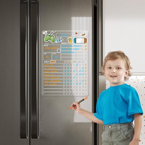 Clear Dry Erase Reward Chore Chart for Kids, Transparent Reusable Video Games Behavior Responsibility Chart Sticks to Fridge and Wall (Any Smooth Surfaces), Kids Chore Chart for One Child. in Saudi Arabia