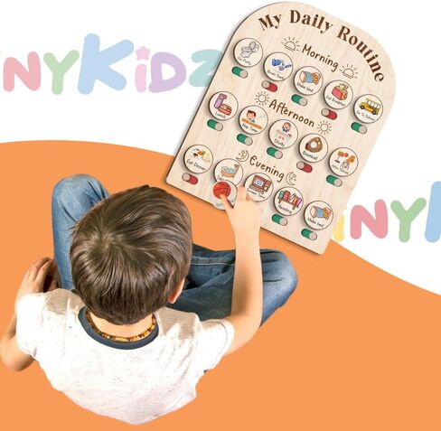 Daily Routine Chart for Kids, Visual Schedule, Routine Chart for Toddlers, Morning Bedtime Routine Chart for Toddlers, Wooden Chore Chart for Kids in Kuwait