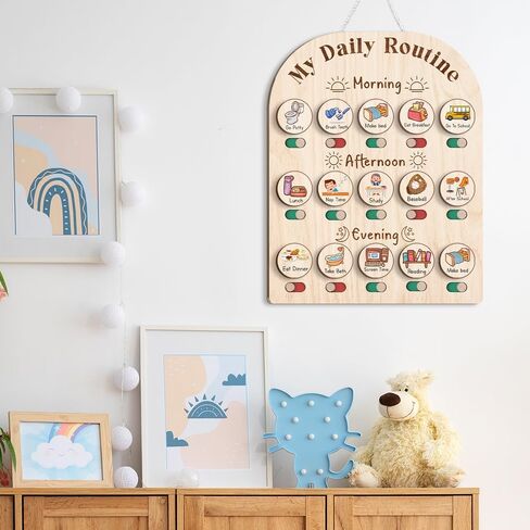 Daily Routine Chart for Kids, Visual Schedule, Routine Chart for Toddlers, Morning Bedtime Routine Chart for Toddlers, Wooden Chore Chart for Kids in Kuwait