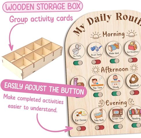Daily Routine Chart for Kids, Visual Schedule, Routine Chart for Toddlers, Morning Bedtime Routine Chart for Toddlers, Wooden Chore Chart for Kids in Kuwait