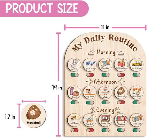 Daily Routine Chart for Kids, Visual Schedule, Routine Chart for Toddlers, Morning Bedtime Routine Chart for Toddlers, Wooden Chore Chart for Kids in Kuwait