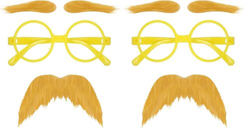 قطعتان من الشارب والحواجب الصفراء مع نظارات مضحكة ذاتية اللصق للحواجب والشارب للبالغين، ملحقات أزياء تنكرية لحفلات الهالوين in Kuwait
