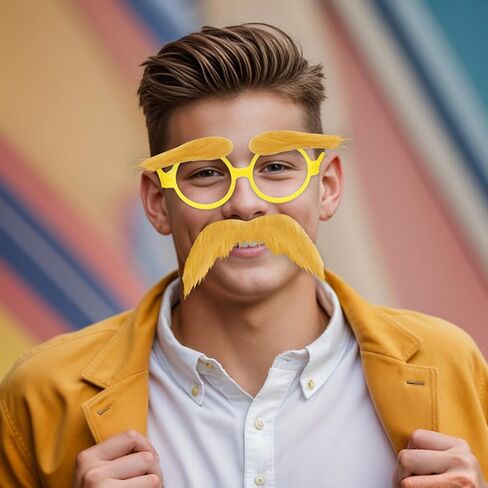 قطعتان من الشارب والحواجب الصفراء مع نظارات مضحكة ذاتية اللصق للحواجب والشارب للبالغين، ملحقات أزياء تنكرية لحفلات الهالوين in Kuwait