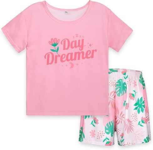 ICOSY Girls Pajamas Set for Kids Pajamas 2 PCS Short Sleeve Top and Shorts for Toddler Girls Clothes Size 8-14 in Saudi Arabia