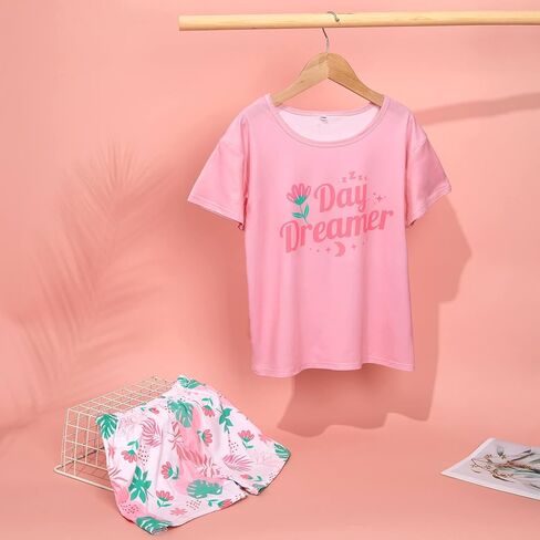 ICOSY Girls Pajamas Set for Kids Pajamas 2 PCS Short Sleeve Top and Shorts for Toddler Girls Clothes Size 8-14 in Saudi Arabia