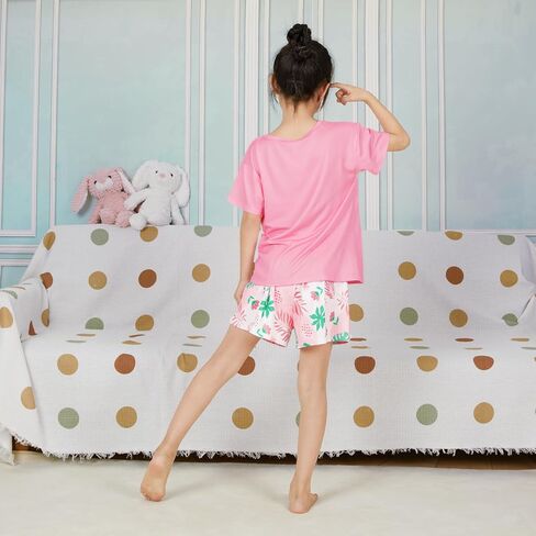 ICOSY Girls Pajamas Set for Kids Pajamas 2 PCS Short Sleeve Top and Shorts for Toddler Girls Clothes Size 8-14 in Saudi Arabia