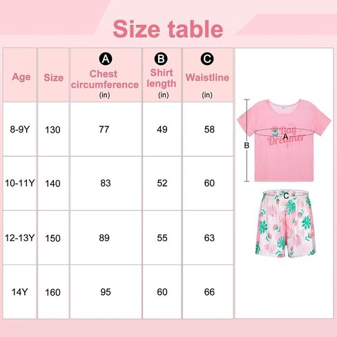 ICOSY Girls Pajamas Set for Kids Pajamas 2 PCS Short Sleeve Top and Shorts for Toddler Girls Clothes Size 8-14 in Saudi Arabia