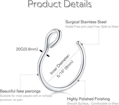 FECTAS حلقات زر البطن وهمية كليب على أقراط الأذن الكفة حلقات الأنف وهمية الثقب وهمية فو ثقب المجوهرات حزمة الوردي in Kuwait