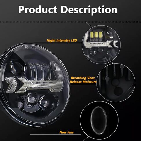 SKTYANTS 5 3/4 5.75 Inch LED Motorcycle Headlight Compatible with Dyna 883 iron sportster exhaust triple low rider Road King light accessories in Kuwait