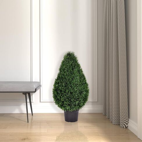 Vickerman 24" Artificial Potted Cedar Teardrop Shaped Bush - Realistic Faux Cedar Topiary Decoration - for Indoor/Outdoor Use - Reliable and Durable in Saudi Arabia