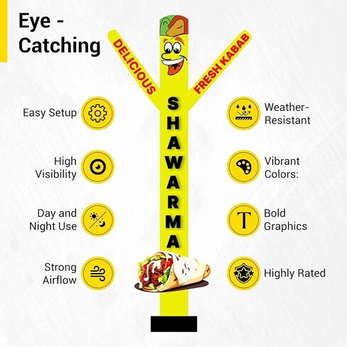 18ft Shawarma Advertising Air Dancer Inflatable - Eye-Catching Tube Man Fresh Kababs Sky Puppet for Food Shops & Outdoor Events - Delicious Wacky Waving Guy Tool Boosting Foot Traffic (Without Blower) in Kuwait
