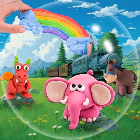 طقم طين جاف بالهواء 24 لونًا، طين تشكيل مع 3 أدوات نحت، طين خفيف للغاية يجف بالهواء، هدية طين رغوي سحري للأطفال والبنات والأولاد والحرف الفنية وهدايا عيد الميلاد (24 لونًا) in Kuwait