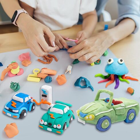 طقم طين جاف بالهواء 24 لونًا، طين تشكيل مع 3 أدوات نحت، طين خفيف للغاية يجف بالهواء، هدية طين رغوي سحري للأطفال والبنات والأولاد والحرف الفنية وهدايا عيد الميلاد (24 لونًا) in Kuwait