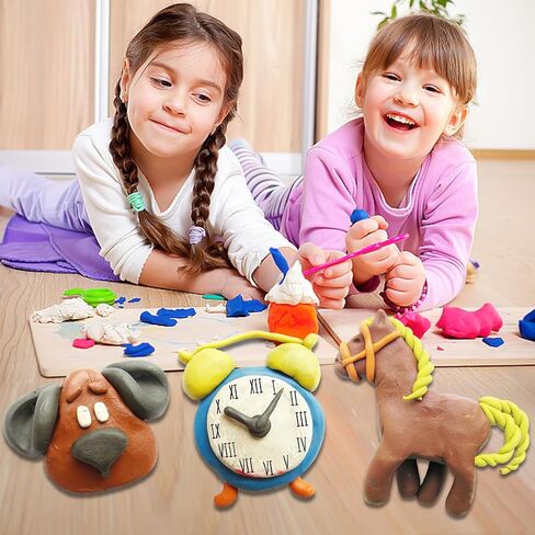 طقم طين جاف بالهواء 24 لونًا، طين تشكيل مع 3 أدوات نحت، طين خفيف للغاية يجف بالهواء، هدية طين رغوي سحري للأطفال والبنات والأولاد والحرف الفنية وهدايا عيد الميلاد (24 لونًا) in Kuwait