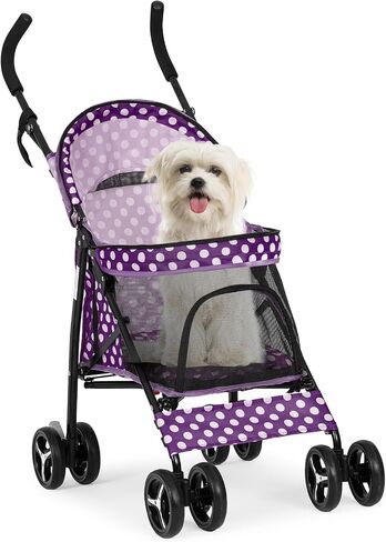 MoNiBloom 4 Wheels Pet Stroller, Easy-Fold Puppy Cage Jogger Stroller with Sun Cover, Pad and Rear Storage Bag, Breathable and Visible Mesh for Small/Medium Pets up to 22 lbs, Balck in Saudi Arabia