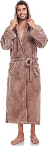 رداء بغطاء للرأس للرجال من VintageClothing مصنوع من الصوف القطيفة، معطف منزلي ناعم منفوش، رداء صالة بطول كامل مع جيوب in Kuwait