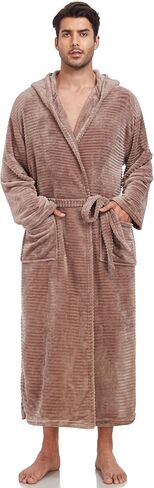 رداء بغطاء للرأس للرجال من VintageClothing مصنوع من الصوف القطيفة، معطف منزلي ناعم منفوش، رداء صالة بطول كامل مع جيوب in Kuwait