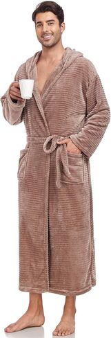 رداء بغطاء للرأس للرجال من VintageClothing مصنوع من الصوف القطيفة، معطف منزلي ناعم منفوش، رداء صالة بطول كامل مع جيوب in Kuwait