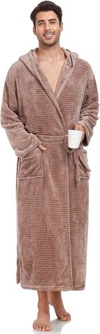 رداء بغطاء للرأس للرجال من VintageClothing مصنوع من الصوف القطيفة، معطف منزلي ناعم منفوش، رداء صالة بطول كامل مع جيوب in Kuwait
