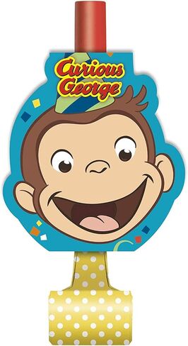 Curious George Birthday Party Supplies Bundle Pack includes 16 Party Blowouts and 1 Dinosaur Sticker Sheet in Saudi Arabia
