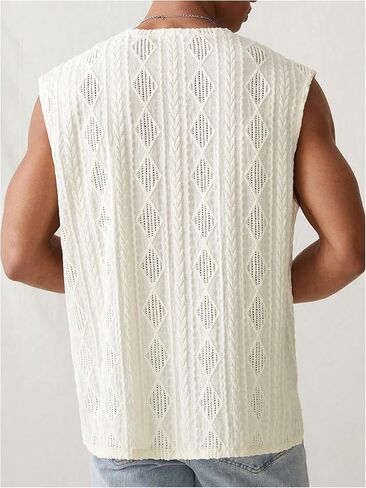GORGLITTER Men's Hollow Out Notch Neck Vest Top Sleeveless Textured Solid Tank Top in Saudi Arabia