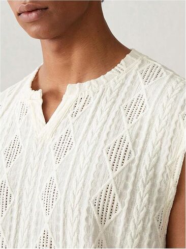 GORGLITTER Men's Hollow Out Notch Neck Vest Top Sleeveless Textured Solid Tank Top in Saudi Arabia