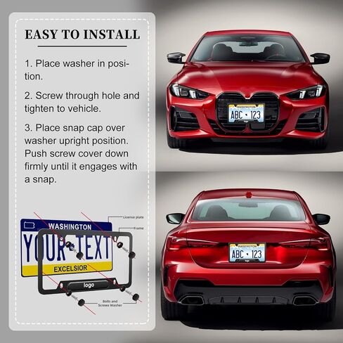 إطارات لوحة الترخيص متوافقة مع Honda، قطعتان من حامل دعامة لوحة ترخيص السيارة، أغطية لوحة ترخيص مقاومة للطقس من سبائك الألومنيوم الأسود الفاخر مع مجموعة أغطية براغي لملحقات السيارة in Saudi Arabia