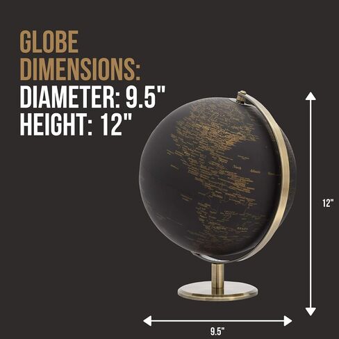 Torre & Tagus Black and Gold Globe for Adults - 8" Rotating Earth Globe Decor on Stand For Home Decor, Office Decoration Desk Globe For Office & Earth Spinning Globe Map Of The World (Black Globe) in Saudi Arabia