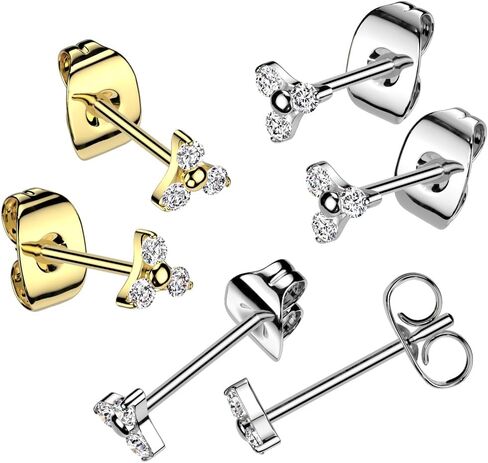 20GA ASTM F-136 Implant Grade Titanium Triple CZ Crystal Triangle Stud Earrings, Sold as a Pair in Saudi Arabia