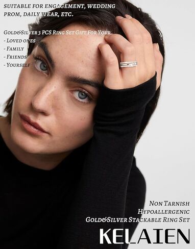 Stackable Gold Silver Rings for Women Non Tarnish Thin Ring Set Cubic Zirconia Thumb Pinky Rings 14K Gold Plated Eternity Band Rings Cute Dainty Jewelry Gift Size 6-10 in Kuwait