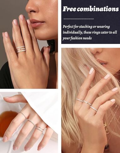 Stackable Gold Silver Rings for Women Non Tarnish Thin Ring Set Cubic Zirconia Thumb Pinky Rings 14K Gold Plated Eternity Band Rings Cute Dainty Jewelry Gift Size 6-10 in Kuwait