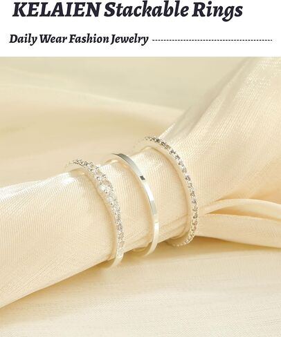 Stackable Gold Silver Rings for Women Non Tarnish Thin Ring Set Cubic Zirconia Thumb Pinky Rings 14K Gold Plated Eternity Band Rings Cute Dainty Jewelry Gift Size 6-10 in Kuwait