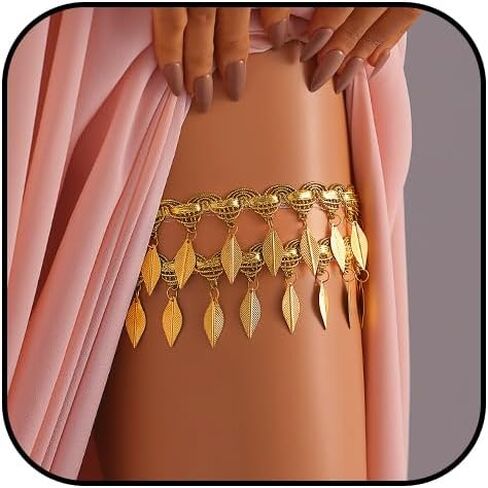 Boho Gold Leg Chain Layered Leaf Tassel Elastic Thigh Chain Lace Fringe Stretch Summer Beach Bikini Body Thigh Chain for Women (1PCS) (Set B) in Kuwait