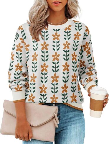 ZESICA Women's Long Sleeve Crewneck Sweater 2024 Fall Printed Cute Oversized Knitted Pullover Tops Trendy Clothes in Saudi Arabia