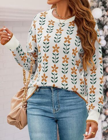 ZESICA Women's Long Sleeve Crewneck Sweater 2024 Fall Printed Cute Oversized Knitted Pullover Tops Trendy Clothes in Saudi Arabia